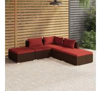 Frdhee Set di 5 sedie da giardino, set da giardino con cuscino, in polyrattan, marrone, per parchi cittadini, piscina, ambiente benessere