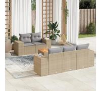 Frdhee Set di 6 divani da giardino con cuscino, beige, in polyrattan, per cortili, terrazze, balconi, bordi della piscina