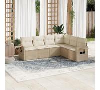 Frdhee Set di 6 divani da giardino con cuscino, beige, in polyrattan, per esterni, per balcone, interni ed esterni, terrazza, cortile