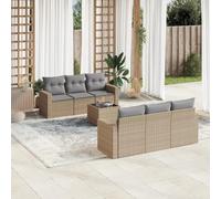 Frdhee Set di 6 divani da giardino con cuscino, beige, in polyrattan, per esterni, per balcone, interni ed esterni, terrazza, cortile
