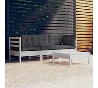 Frdhee Set di colloqui per la terrazza all'aperto, mobili da giardino, mobili da veranda, gruppo di sedili, set da 4 pezzi, con cuscino antracite in legno di pino per patio, terrazza, case vacanze