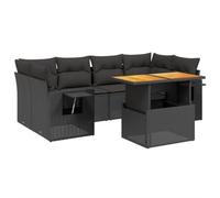 Frdhee Set di conversazioni per la terrazza, per esterni, sedia da giardino, set da 7 pezzi, con cuscino, colore nero, in polyrattan, per terrazze, esterni, zona benessere
