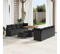 Frdhee Set di divani da giardino con cuscino nero, 100 x 100 x 71 cm, in rattan, per giardino, esterni, terrazza, balcone