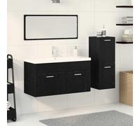 Frdhee Set di mobili da bagno da parete, 4 pezzi, colore nero, effetto rovere, per casa, hotel, locanda