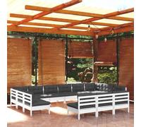 Frdhee Set di mobili da balcone per terrazze, set di conversazioni da giardino, set da 13 pezzi, set da giardino con cuscino, in legno massello di pino bianco, per esterni