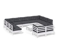 Frdhee Set di mobili da balcone, set da conversazione per la terrazza, per esterni, set da giardino, set da 12 pezzi, set da giardino con cuscino, in legno massello di pino bianco, per parchi