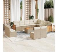 Frdhee Set di mobili da giardino, 13 pezzi, con cuscino, beige, in polyrattan, per cortili, terrazze, balconi, bordi della piscina
