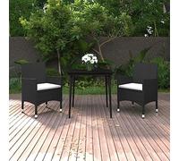 Frdhee Set di mobili da giardino da giardino, set da 3 pezzi, set da pranzo da giardino con cuscini, polyrattan e vetro, per aree benessere all'aperto