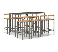 Frdhee Set di mobili da giardino, mobili da veranda, tavolo da giardino, set da 9 pezzi, grigio polyrattan e legno massiccio di acacia, per terrazze, zona benessere