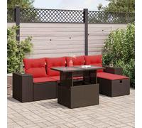 Frdhee Set di mobili da giardino per giardino d'inverno, 6 pezzi, con cuscino, marrone, in polyrattan, per esterni, per terrazze, veranda e cortile