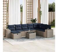 Frdhee Set di mobili da giardino per giardino d'inverno, 9 pezzi, con cuscino, grigio polyrattan, set di mobili per terrazza e veranda
