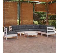 Frdhee Set di mobili da giardino, set di conversazioni per la terrazza, per esterni, sedia da giardino, set da 8 pezzi, set da giardino con cuscino in legno di pino bianco, per ambienti piscina, case