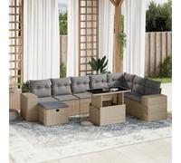 Frdhee Set di mobili per il balcone, da giardino, set di divani, 9 pezzi, con cuscino, beige, in polyrattan, per piccoli balconi, terrazze ed esterni, montaggio rapido