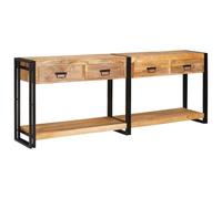 Frdhee Tavolino da bar, tavolino da salotto, tavolino da divano, consolle con cassetti, 2 pezzi, marrone grezzo, legno massello di mango, tavolo d'ingresso per soggiorno, ufficio, camera da letto