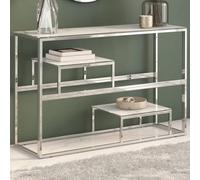 Frdhee Tavolino da corridoio stretto, tavolino da salotto, divano sottile, consolle argento in acciaio inox e vetro temperato, per soggiorno, corridoio, ingresso, stile moderno