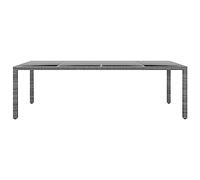 Frdhee Tavolino Da Giardino, Tavolo per Patio, Tavolo Giardino Grigio 250x100x75cm Vetro Temperato Polyrattan Tavoli Picnic Per Portico Anteriore Balcone Incontri Leggeri