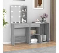 Frdhee Vanity Table, tavolo da toeletta con cassetti, tavolo da toeletta a LED con armadio, in legno grigio, per camera da letto, design moderno, facile da pulire