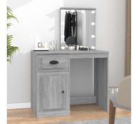 Frdhee Vanity Table, tavolo da toeletta con cassetti, tavolo da toeletta con LED, grigio, 90 x 50 x 132,5 cm, in legno, per camera da letto, facile da montare, design moderno