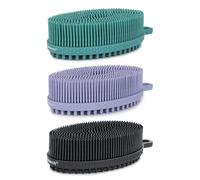 FREATECH 3 Pacchi Spazzola per Corpo in Silicone - Spazzola per Doccia a 2 Lati per Esfoliazione Delicata, Pulizia Profonda e Massaggio Intensivo, Cura della Pelle Sensibile, Nero & Lavanda & Verde