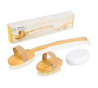 FREATECH Spazzola Corpo Schiena Doccia con Manico Lungo Staccabile e 3 Accessori Sostituibili, Spazzola Esfoliante Bagno con Setole Morbide e Dure per Spazzolatura Umido o Secco, Applicazione Lozione