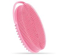 FREATECH Spazzola Scrub Corpo in Silicone con Manico Anello - Spazzola Bagno Doccia Esfoliante a 2 Lati per Pulizia Profonda e Massaggio, Facile da Tenere e Appendere, Più Igienico e Duraturo, Rosa