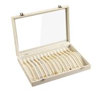 Frebeauty 15 ganci per collana, vassoio in velluto, organizer per collo, con coperchio trasparente, con chiusura a chiave, per collane, collane, Jeweley, vassoio per donne e ragazze (beige).