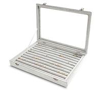 Frebeauty Anelli/Orecchini Organizzatore Vassoio con Coperchio 10 Slots Cassetto di Velluto Inserto Gioielli Scatola di Immagazzinaggio con di Vetro Trasparente Regalo per Ragazze(Grigio, 10 Slots)