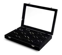Frebeauty Anelli/Orecchini Organizzatore Vassoio con Coperchio 10 Slots Cassetto di Velluto Inserto Gioielli Scatola di Immagazzinaggio con di Vetro Trasparente Regalo per Ragazze(Nero, 10 Slots)