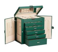 Frebeauty Grande portagioie a 6 ripiani, in pelle PU, multifunzione, con specchio, porta accessori con 5 cassetti per collane, bracciali, orologi (verde nerastro)