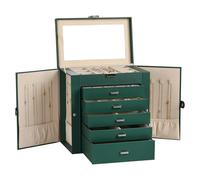 Frebeauty - Grande portagioie, organizer per gioielli a 6 livelli, in pelle sintetica, con specchio, multifunzionale, contenitore per accessori con 5 cassetti per collane, bracciali, orologi (Verde