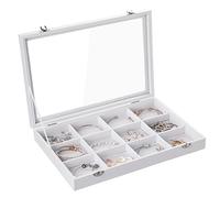 Frebeauty Jewelry Vassoio 12 Griglia Velluto Jewelry Organizer Scatola di Immagazzinaggio Coperchio Chiaro Cassetto Portagioielli Caso con Chiusura Pendente Bracciali Collana Donne (Bianca 12Griglia)