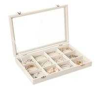 Frebeauty Jewelry Vassoio 12 Griglia Velluto Jewelry Organizer Scatola di Immagazzinaggio Coperchio Chiaro Cassetto Portagioielli Caso con Chiusura Pendente Bracciali Collana Donne (Beige, 12Griglia)