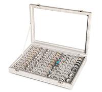 Frebeauty Organizer per anelli con 100 scomparti per anelli con coperchio trasparente in velluto, vassoio per anelli gioielli, espositori anelli per gioielli, scatole per anelli per donne (grigio)