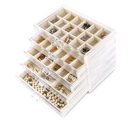 Frebeauty Organizzatore di gioielli in acrilico, scatola organizer per orecchini con 5 cassetti Portagioie trasparente con vassoi in velluto per donna, borchie e bracciali (beige)