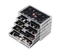 Frebeauty Organizzatore di gioielli in acrilico, scatola organizer per orecchini con 5 cassetti Portagioie trasparente con vassoi in velluto per donna, borchie e bracciali (nero)