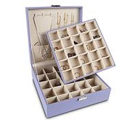 Frebeauty Portagioie classico per orecchini, 50 scomparti, a doppio strato, con 6 ganci per collane e tasca per braccialetti (viola)