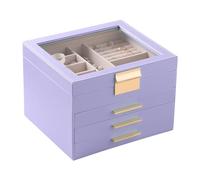 Frebeauty Portagioie con coperchio trasparente, organizer per gioielli a 4 strati, grande, multifunzione, con 3 cassetti, espositore per gioielli e bracciali, per donne e ragazze (lavanda)
