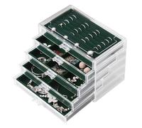 Frebeauty Portagioie extra large in acrilico da donna, 5 strati, trasparente, in velluto, con 5 cassetti, espositore per anelli, collane, vassoio per donne e ragazze (verde nerastro)
