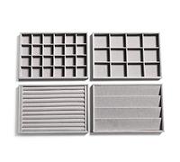 Frebeauty Stackable Velluto Gioielli Organizzatore Vassoi per Cassetti Inserti Gioielli Storage Vassoio Display Caso Orecchini Stud Bracciali Collana Anelli Accessori Vassoi per Donne(Set di 4,Grigio)
