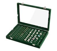 Frebeauty Vassoio organizer per anelli con 100 scomparti, con coperchio trasparente, in velluto, per gioielli, espositore per anelli, per gioielli da donna (verde nerastro)