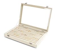Frebeauty Vassoio organizer per anelli/orecchini, con coperchio trasparente, 10 scomparti, in velluto, con coperchio in vetro, vetrina per gioielli, regalo per ragazze e donne (beige, 10 scomparti)