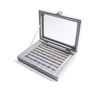 Frebeauty Vassoio organizer per anelli/orecchini con coperchio trasparente, 7 fessure, in velluto, per anelli, cassetti, gioielli, gioielli, idea regalo per donne e ragazze (grigio, 7 scomparti)