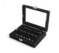 Frebeauty Vassoio organizer per anelli/orecchini con coperchio trasparente, 7 scomparti per cassetti in velluto con inserto per gioielli, espositore per gioielli e vetrine regalo donne (nero, 7 slot)