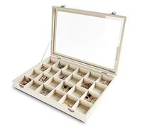 Frebeauty Vassoio organizer per gioielli con coperchio 24 griglie in velluto per cassetti, scatola portaoggetti in vetro trasparente, custodia per gioielli regalo per donne (Beige, griglia 24)