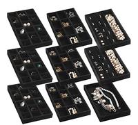 Frebeauty Vassoio organizer per gioielli, impilabile, in velluto, inserti per cassetti, orecchini, organizer per donne e ragazze, espositore per gioielli, anelli, collane, set di 9 (nero)