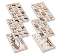 Frebeauty Vassoio organizer per gioielli, vassoi impilabili in velluto, inserti per cassetti, organizer per orecchini da donna e, custodia per gioielli per anelli, collane a perno, set di 6 (beige)