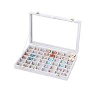 Frebeauty Vassoio per gioielli con 48 scomparti, organizer regolabile per orecchini con coperchio in vetro, organizer per gioielli in velluto per anelli, borchie, 35 x 24 x 5 cm, regalo per donne