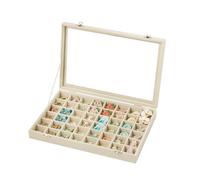Frebeauty Vassoio per gioielli con 48 scomparti, organizer regolabile per orecchini con coperchio in vetro, organizer per gioielli in velluto per anelli, borchie, 35 x 24 x 5 cm, regalo per donne