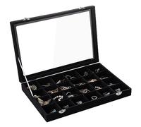 Frebeauty Vassoio portagioie in velluto, 24 scomparti con coperchio trasparente, organizer per orecchini con chiusura, inserto per cassetti, anelli, ciondoli, spille, 35 x 24 x 5 cm, regalo per donne