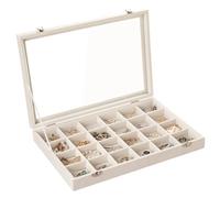 Frebeauty Velluto Gioielli Vassoio 24 Griglia Gioielli Scatola di Stoccaggio Trasparente Orecchini Scatola di Stoccaggio Cassetto Inserto Anello Pendente spilla Regalo delle Donne (Beige 24 Griglia)